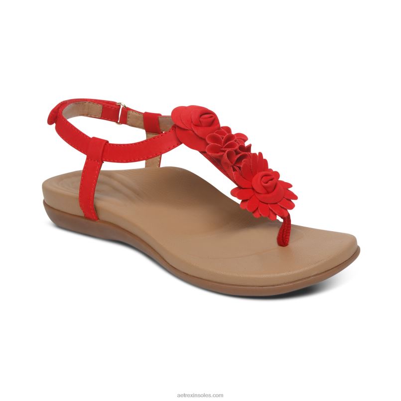 チャーリー トング サンダル 女性 Aetrex 赤 0888T136