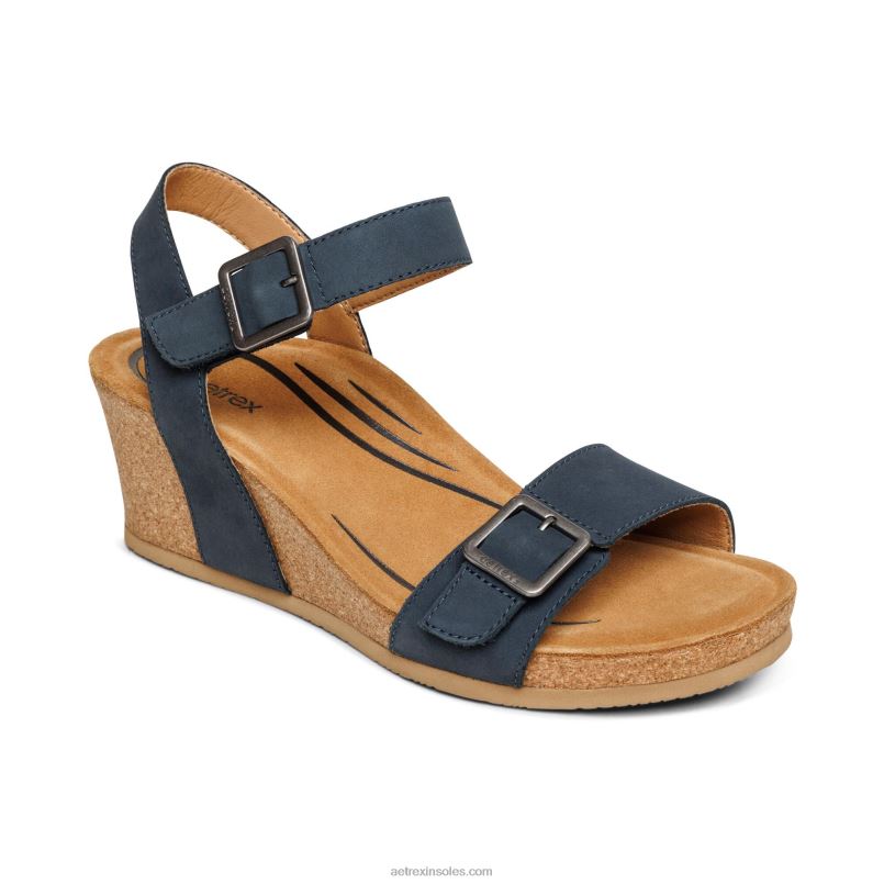 レクサ クォーター ストラップ ウェッジ 女性 Aetrex 海軍 0888T223