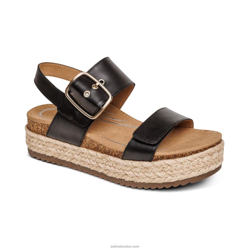 ヴァニア アーチ サポート プラットフォーム サンダル 女性 Aetrex 黒 0888T311