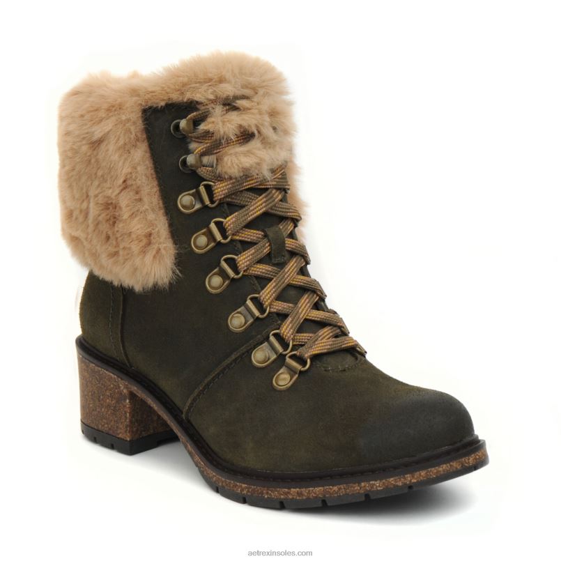 ブルックリンの天気に優しいファーレースアップブーツ 女性 Aetrex カーキ 0888T99