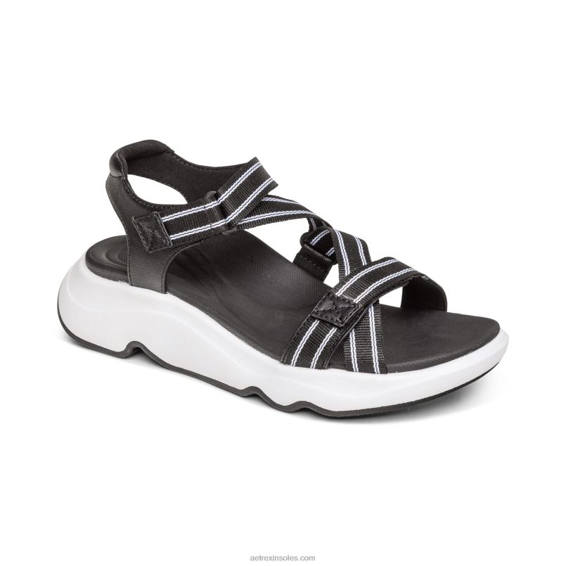 marz アジャスタブルスポーツサンダル 女性 Aetrex 黒 0888T294